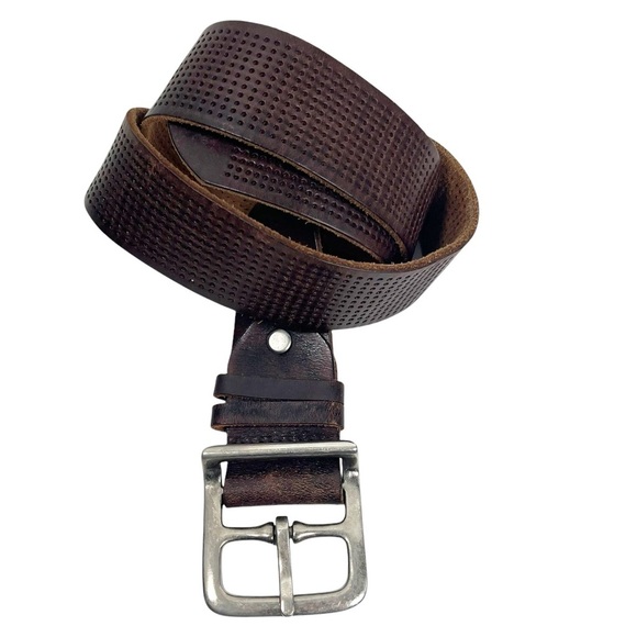 BILL ADLER DESIGNS Brown Leather Belt with perforated micro holes Size 34 - Picture 1 of 6